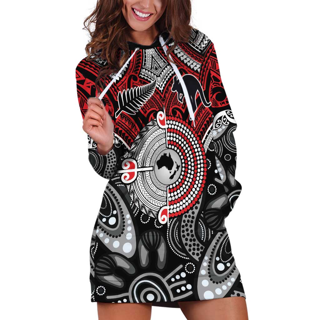 Aotearoa and Australia Hoodie Dress New Zealand Honour The Treaty Ake!Ake!Ake! LT9 Red - Polynesian Pride