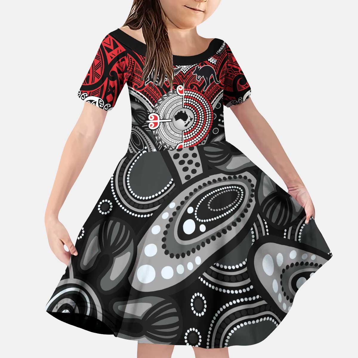 Aotearoa and Australia Kid Short Sleeve Dress New Zealand Honour The Treaty Ake!Ake!Ake! LT9 KID Red - Polynesian Pride