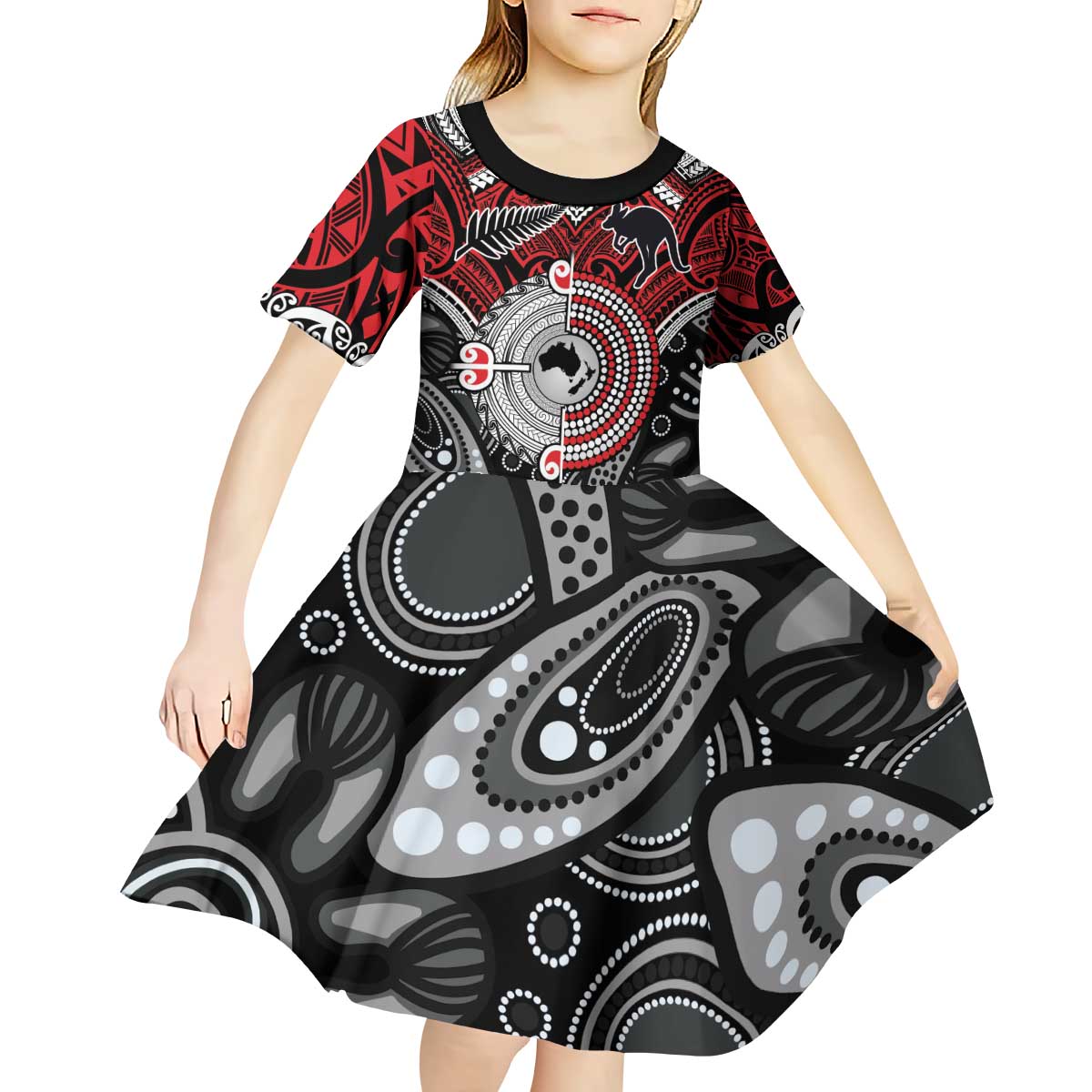 Aotearoa and Australia Kid Short Sleeve Dress New Zealand Honour The Treaty Ake!Ake!Ake! LT9 - Polynesian Pride