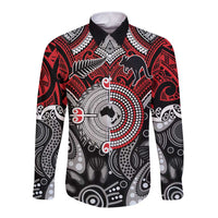 Aotearoa and Australia Long Sleeve Button Shirt New Zealand Honour The Treaty Ake!Ake!Ake! LT9 Unisex Red - Polynesian Pride