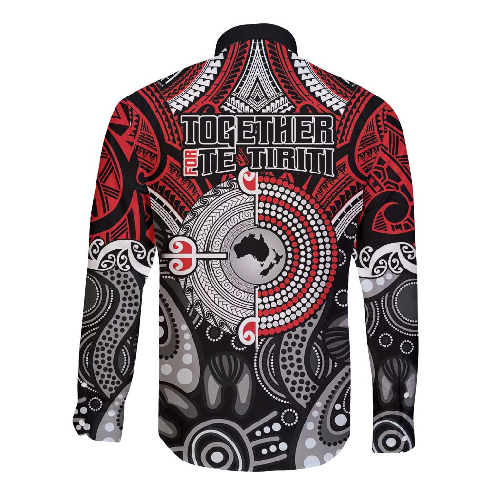 Aotearoa and Australia Long Sleeve Button Shirt New Zealand Honour The Treaty Ake!Ake!Ake! LT9 - Polynesian Pride