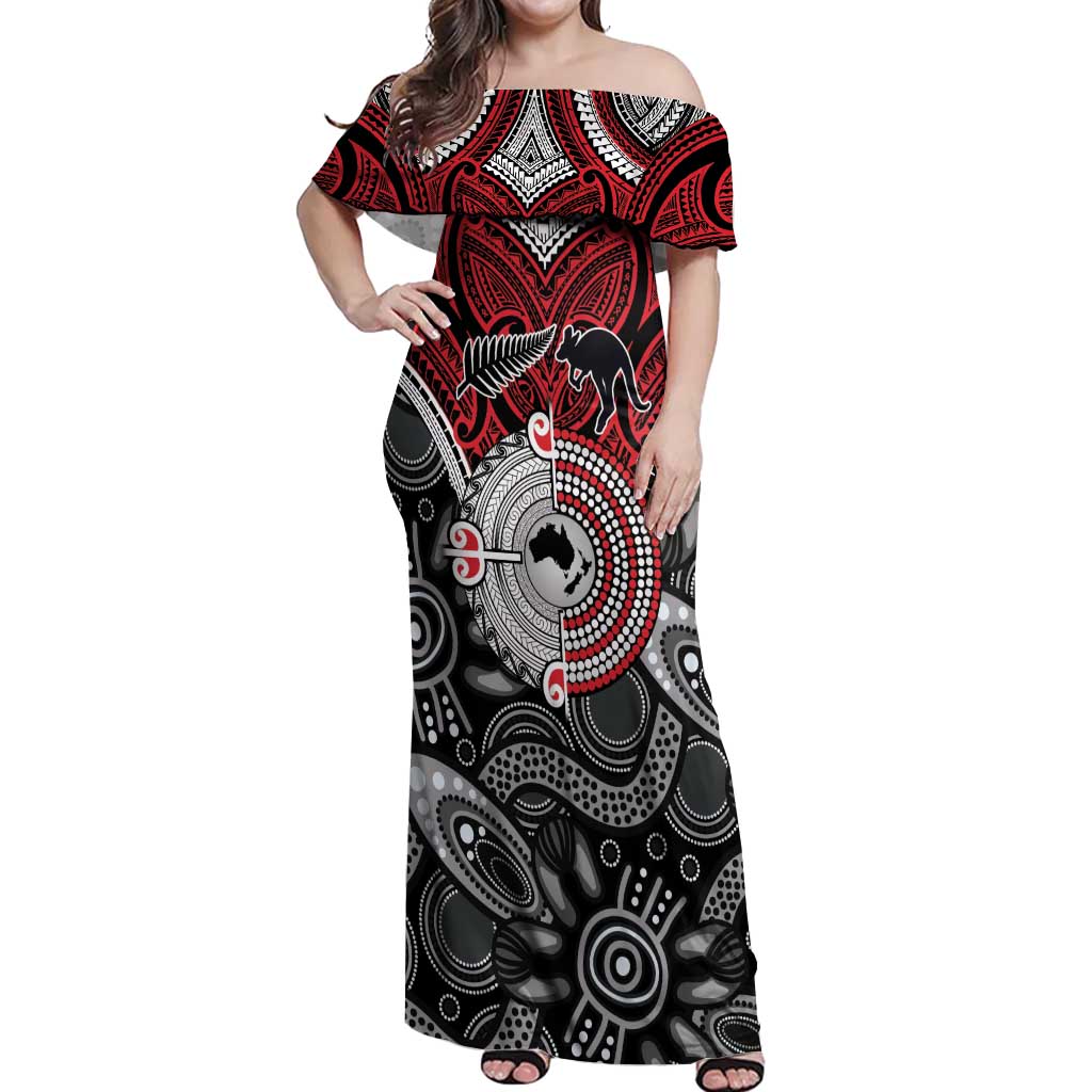 Aotearoa and Australia Off Shoulder Maxi Dress New Zealand Honour The Treaty Ake!Ake!Ake! LT9 Women Red - Polynesian Pride