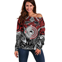 Aotearoa and Australia Off Shoulder Sweater New Zealand Honour The Treaty Ake!Ake!Ake! LT9 Women Red - Polynesian Pride