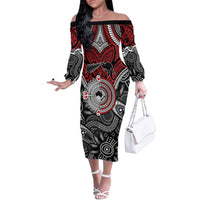 Aotearoa and Australia Off The Shoulder Long Sleeve Dress New Zealand Honour The Treaty Ake!Ake!Ake! LT9 Women Red - Polynesian Pride