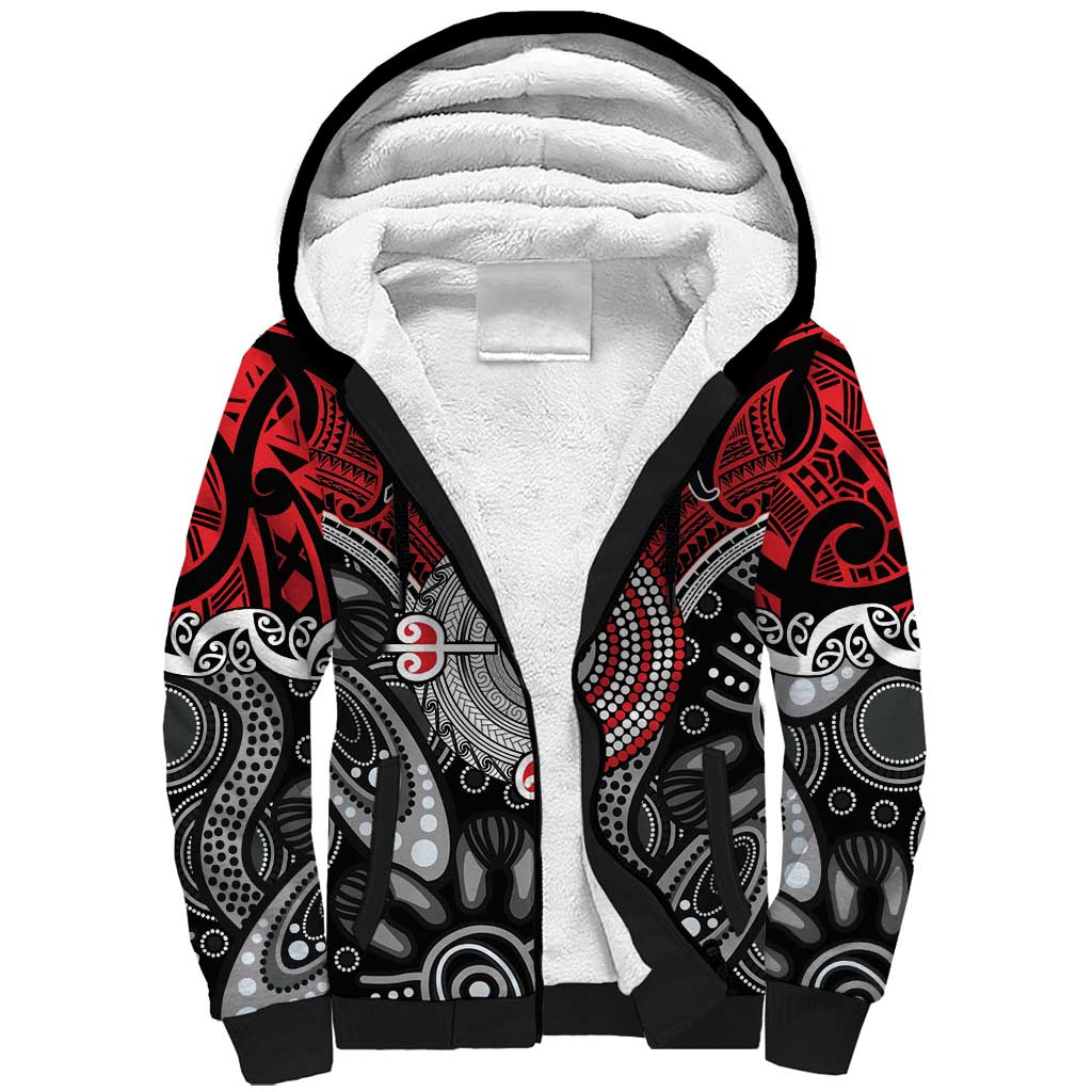 Aotearoa and Australia Sherpa Hoodie New Zealand Honour The Treaty Ake!Ake!Ake! LT9 Unisex Red - Polynesian Pride