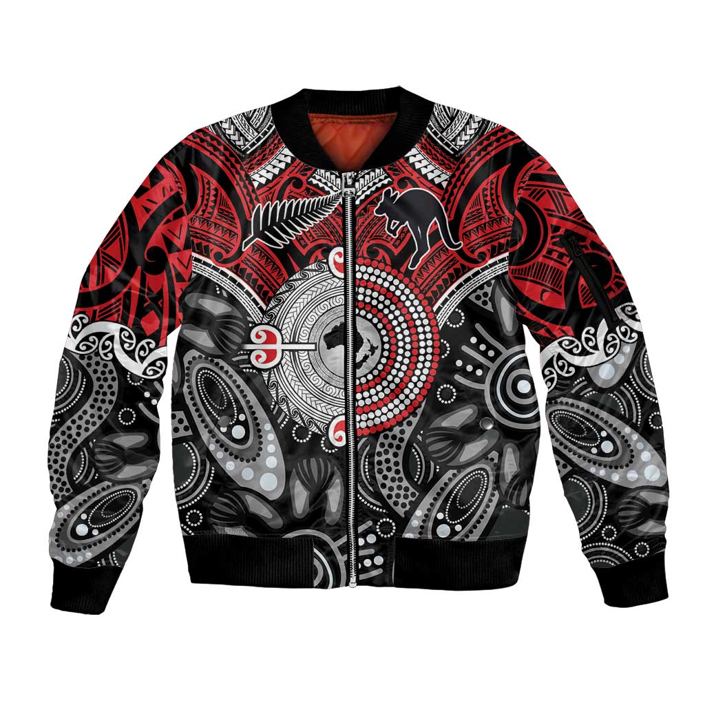 Aotearoa and Australia Sleeve Zip Bomber Jacket New Zealand Honour The Treaty Ake!Ake!Ake! LT9 Unisex Red - Polynesian Pride