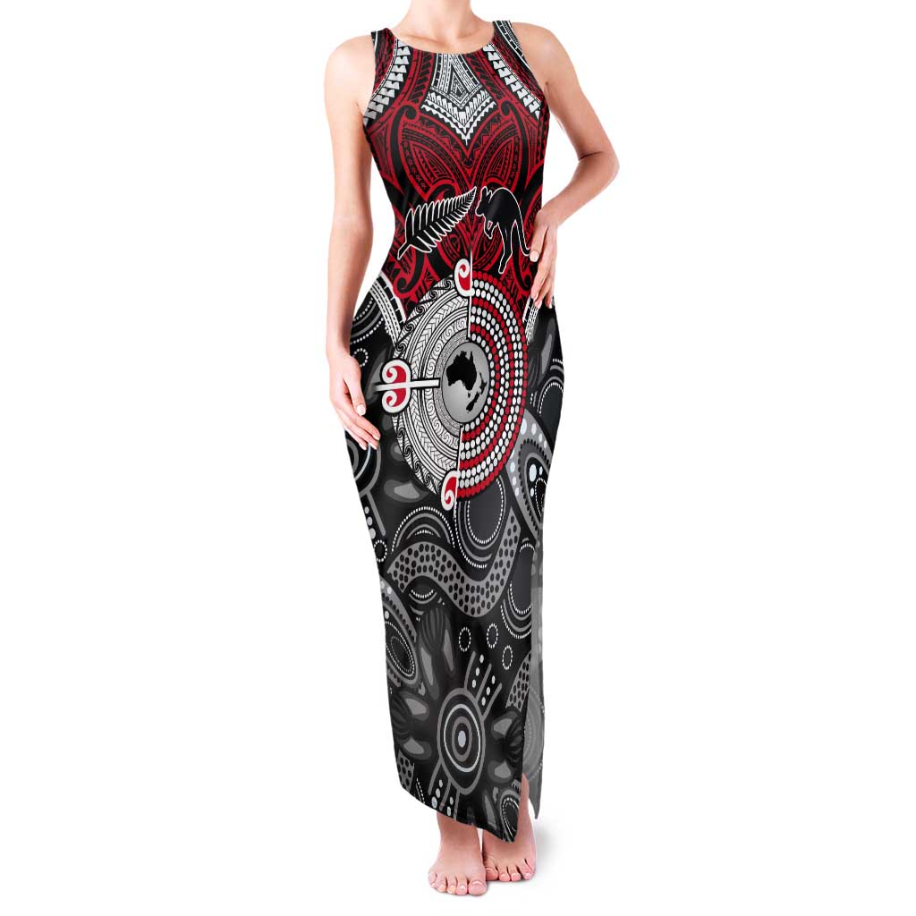 Aotearoa and Australia Tank Maxi Dress New Zealand Honour The Treaty Ake!Ake!Ake! LT9 Women Red - Polynesian Pride