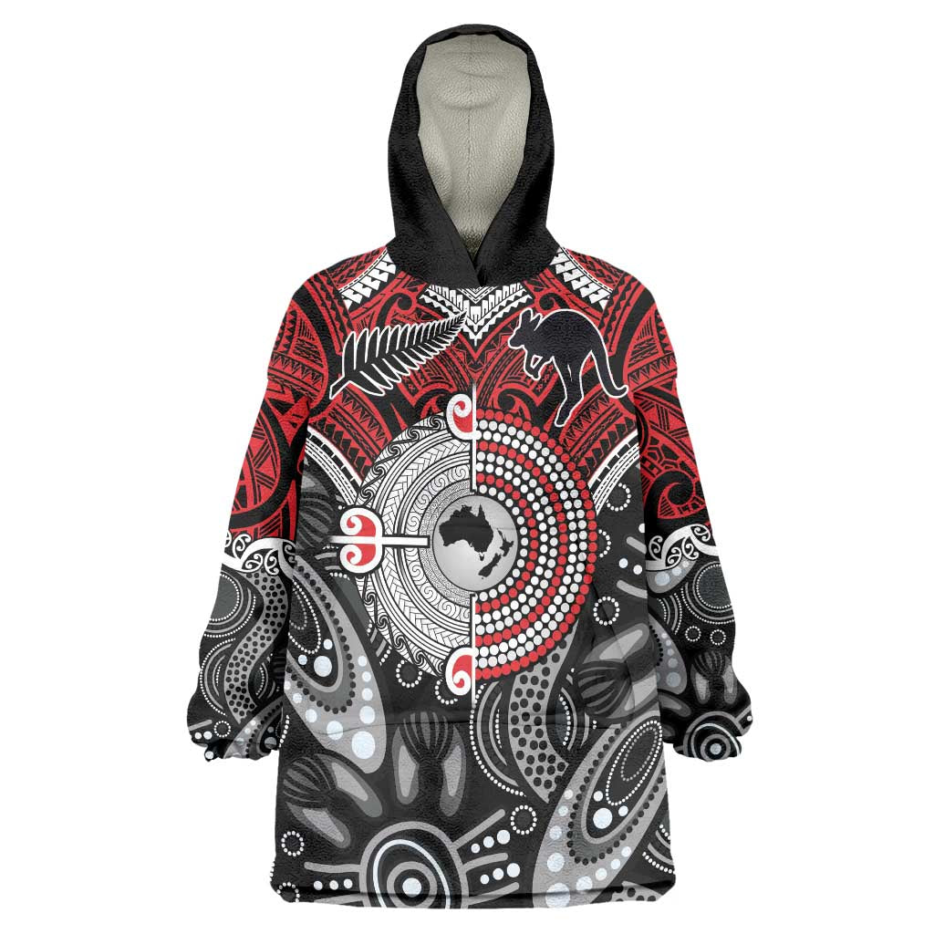 Aotearoa and Australia Wearable Blanket Hoodie New Zealand Honour The Treaty Ake!Ake!Ake! LT9 One Size Red - Polynesian Pride