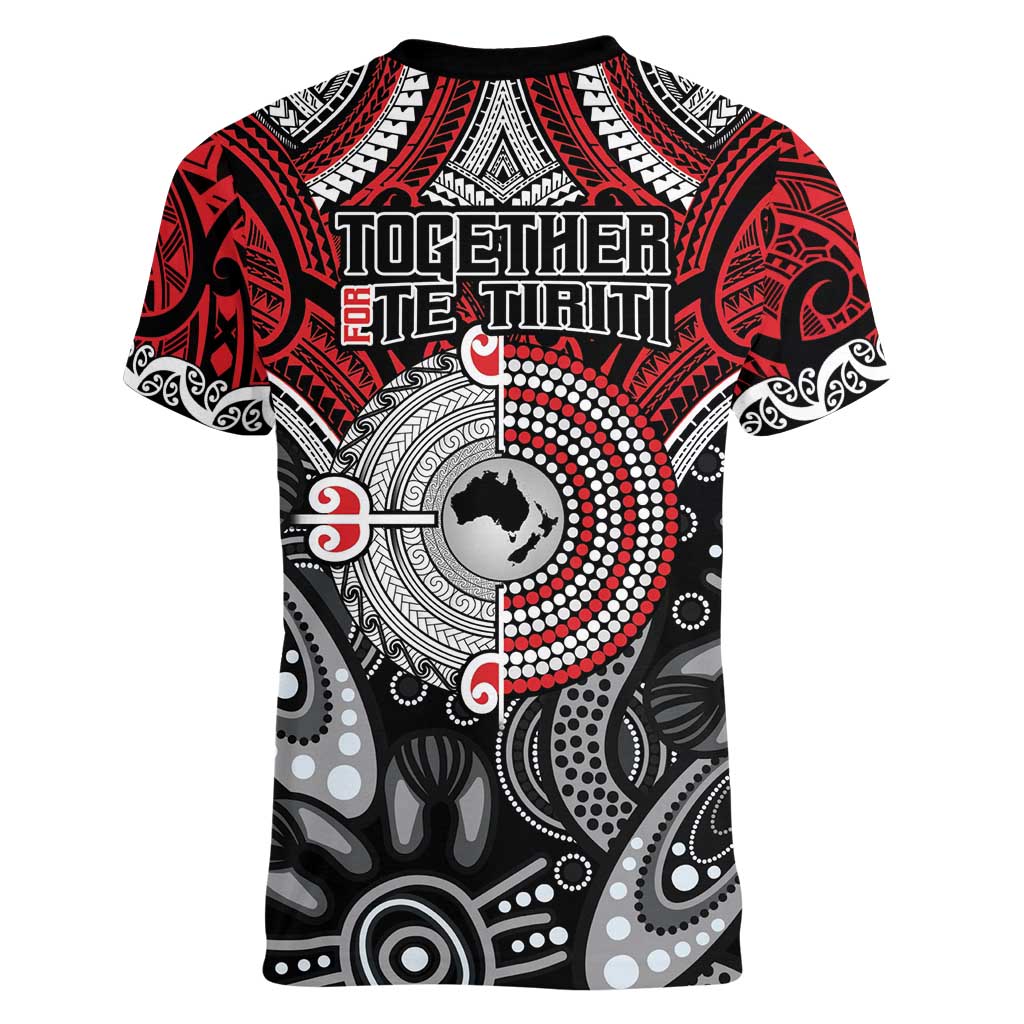 Aotearoa and Australia Women V-Neck T-Shirt New Zealand Honour The Treaty Ake!Ake!Ake! LT9 - Polynesian Pride