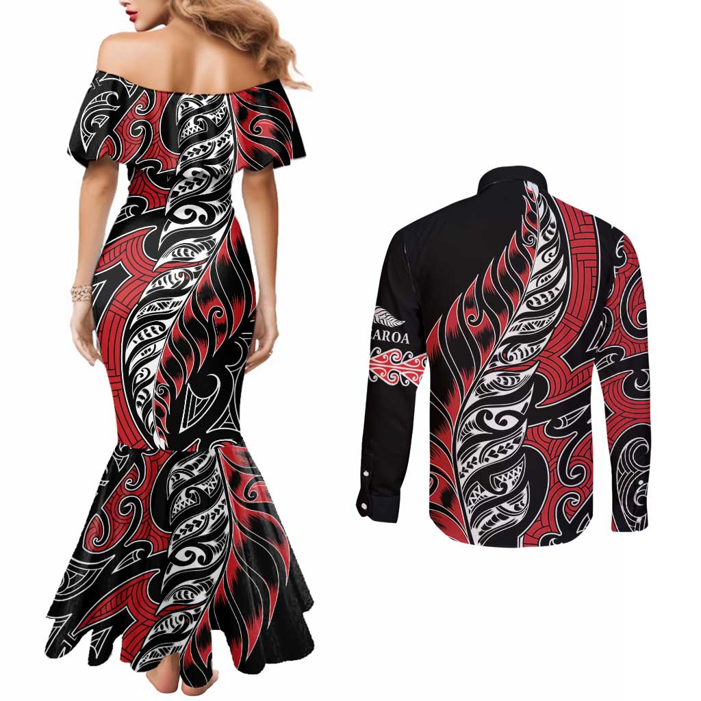 Koru Fern New Zealand Couples Matching Mermaid Dress and Long Sleeve Button Shirt Maori Tribal Pattern LT9 - Polynesian Pride