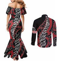 Koru Fern New Zealand Couples Matching Mermaid Dress and Long Sleeve Button Shirt Maori Tribal Pattern LT9 - Polynesian Pride