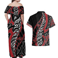 Koru Fern New Zealand Couples Matching Off Shoulder Maxi Dress and Hawaiian Shirt Maori Tribal Pattern LT9 - Polynesian Pride