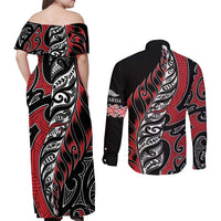 Koru Fern New Zealand Couples Matching Off Shoulder Maxi Dress and Long Sleeve Button Shirt Maori Tribal Pattern LT9 - Polynesian Pride