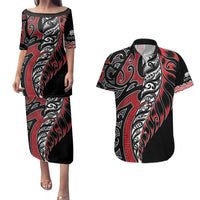 Koru Fern New Zealand Couples Matching Puletasi and Hawaiian Shirt Maori Tribal Pattern LT9 Red - Polynesian Pride
