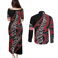 Koru Fern New Zealand Couples Matching Puletasi and Long Sleeve Button Shirt Maori Tribal Pattern LT9 - Polynesian Pride