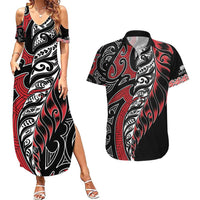 Koru Fern New Zealand Couples Matching Summer Maxi Dress and Hawaiian Shirt Maori Tribal Pattern LT9 Red - Polynesian Pride
