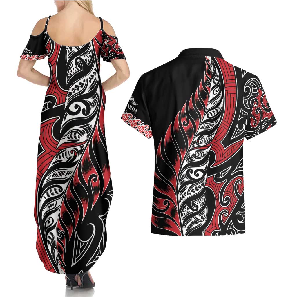 Koru Fern New Zealand Couples Matching Summer Maxi Dress and Hawaiian Shirt Maori Tribal Pattern LT9 - Polynesian Pride