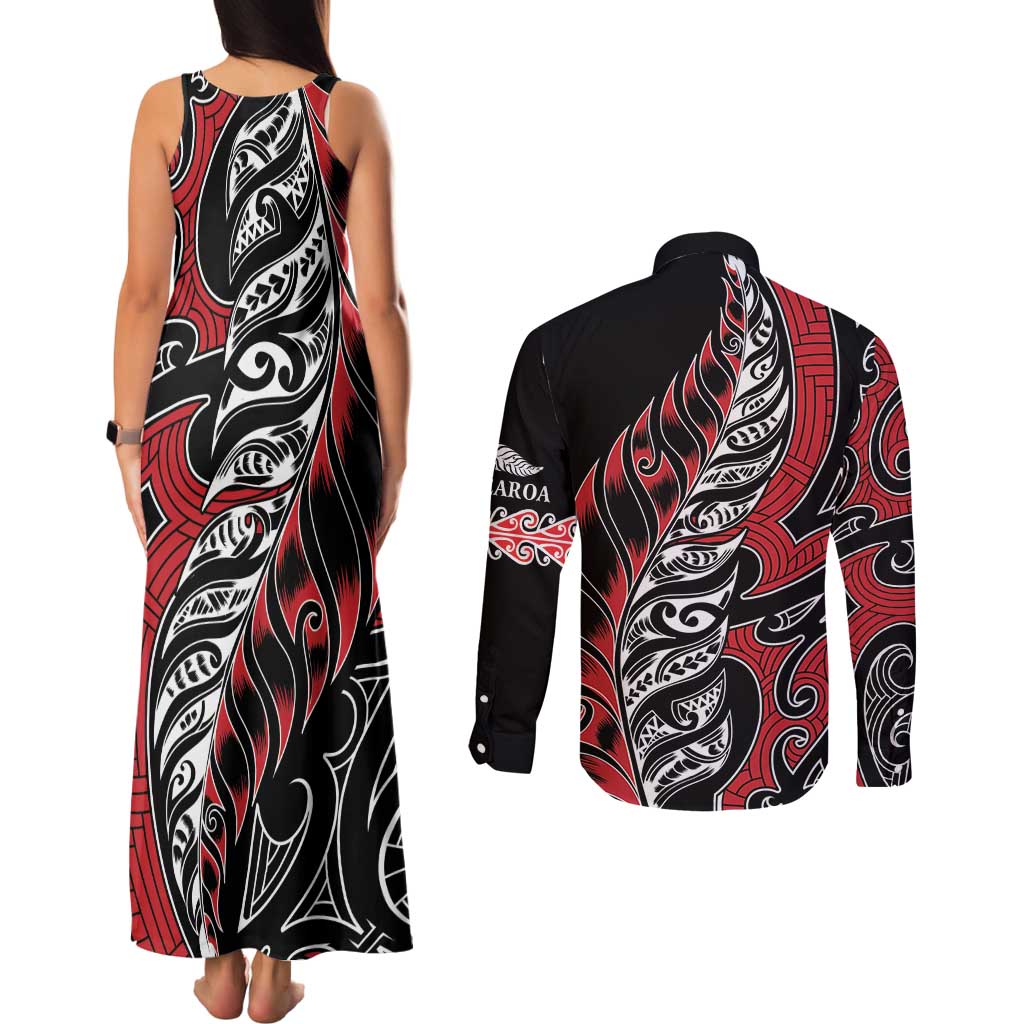 Koru Fern New Zealand Couples Matching Tank Maxi Dress and Long Sleeve Button Shirt Maori Tribal Pattern LT9 - Polynesian Pride