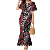 Koru Fern New Zealand Family Matching Mermaid Dress and Hawaiian Shirt Maori Tribal Pattern LT9 Mom's Dress Red - Polynesian Pride