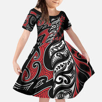 Koru Fern New Zealand Family Matching Off The Shoulder Long Sleeve Dress and Hawaiian Shirt Maori Tribal Pattern LT9 Daughter's Dress Red - Polynesian Pride