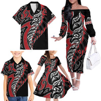 Koru Fern New Zealand Family Matching Off The Shoulder Long Sleeve Dress and Hawaiian Shirt Maori Tribal Pattern LT9 - Polynesian Pride