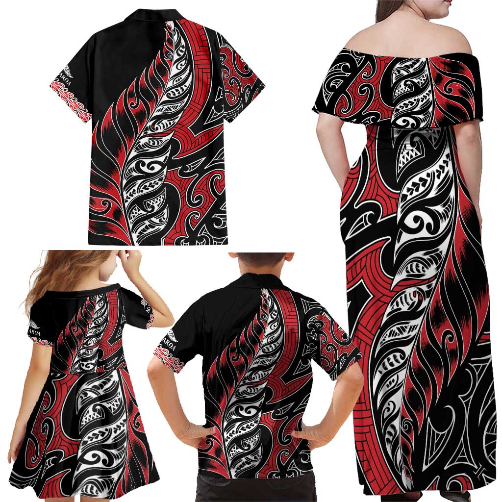 Koru Fern New Zealand Family Matching Off Shoulder Maxi Dress and Hawaiian Shirt Maori Tribal Pattern LT9 - Polynesian Pride