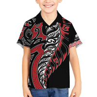 Koru Fern New Zealand Family Matching Off Shoulder Maxi Dress and Hawaiian Shirt Maori Tribal Pattern LT9 Son's Shirt Red - Polynesian Pride