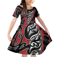 Koru Fern New Zealand Family Matching Off Shoulder Short Dress and Hawaiian Shirt Maori Tribal Pattern LT9 Daughter's Dress Red - Polynesian Pride