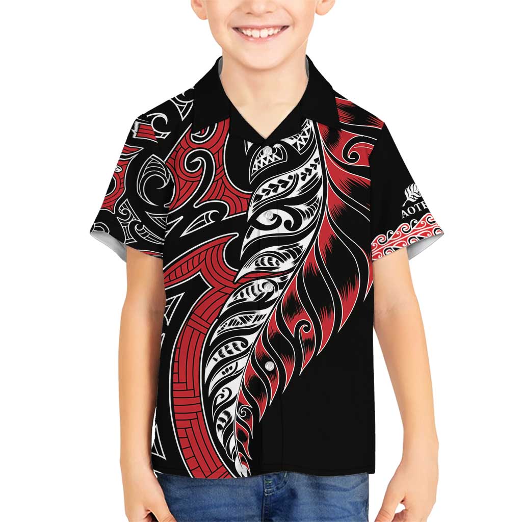 Koru Fern New Zealand Family Matching Off Shoulder Short Dress and Hawaiian Shirt Maori Tribal Pattern LT9 Son's Shirt Red - Polynesian Pride