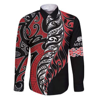 Koru Fern New Zealand Family Matching Short Sleeve Bodycon Dress and Hawaiian Shirt Maori Tribal Pattern LT9 Dad's Shirt - Long Sleeve Red - Polynesian Pride