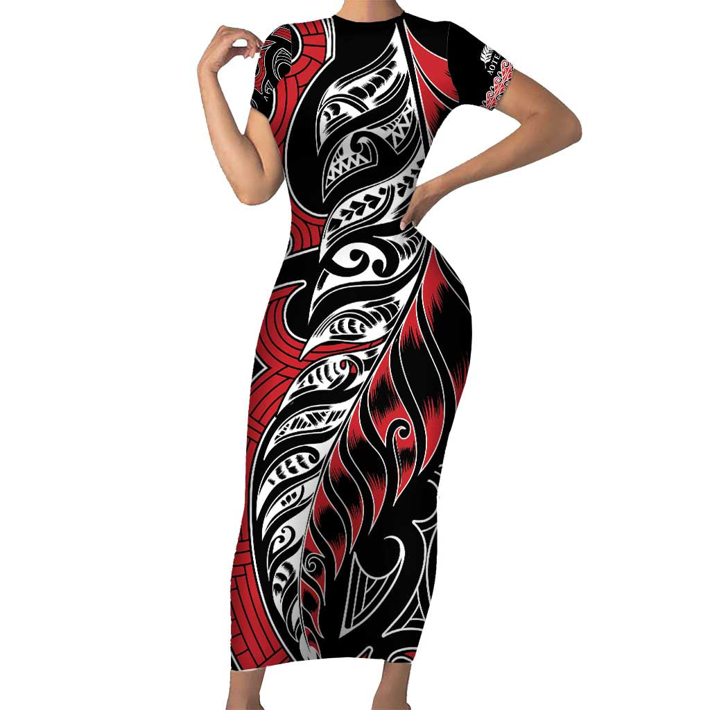 Koru Fern New Zealand Family Matching Short Sleeve Bodycon Dress and Hawaiian Shirt Maori Tribal Pattern LT9 Mom's Dress Red - Polynesian Pride