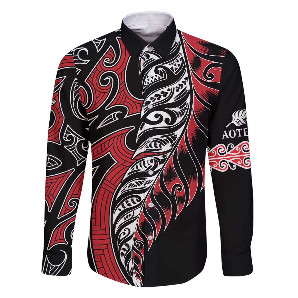 Koru Fern New Zealand Family Matching Summer Maxi Dress and Hawaiian Shirt Maori Tribal Pattern LT9 Dad's Shirt - Long Sleeve Red - Polynesian Pride
