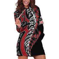 Koru Fern New Zealand Hoodie Dress Maori Tribal Pattern LT9 Red - Polynesian Pride