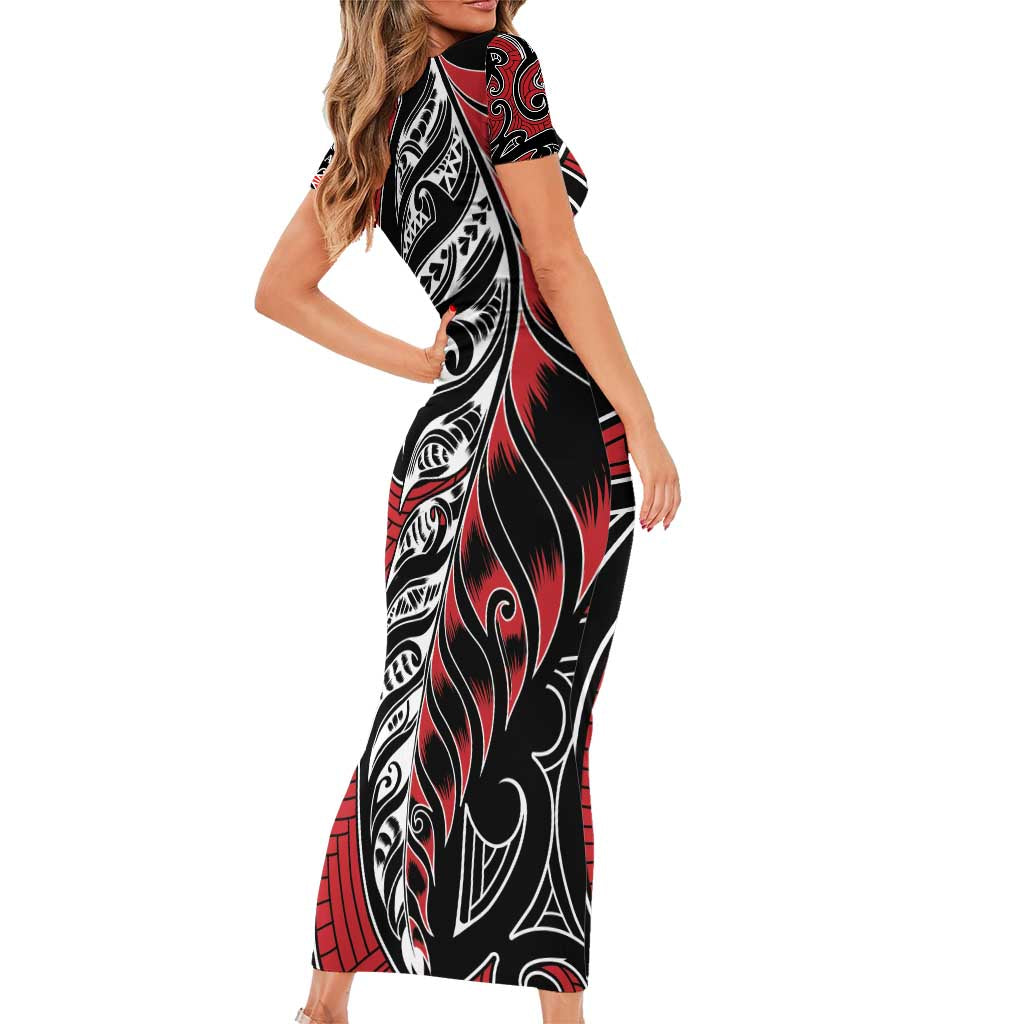 Koru Fern New Zealand Short Sleeve Bodycon Dress Maori Tribal Pattern LT9 - Polynesian Pride