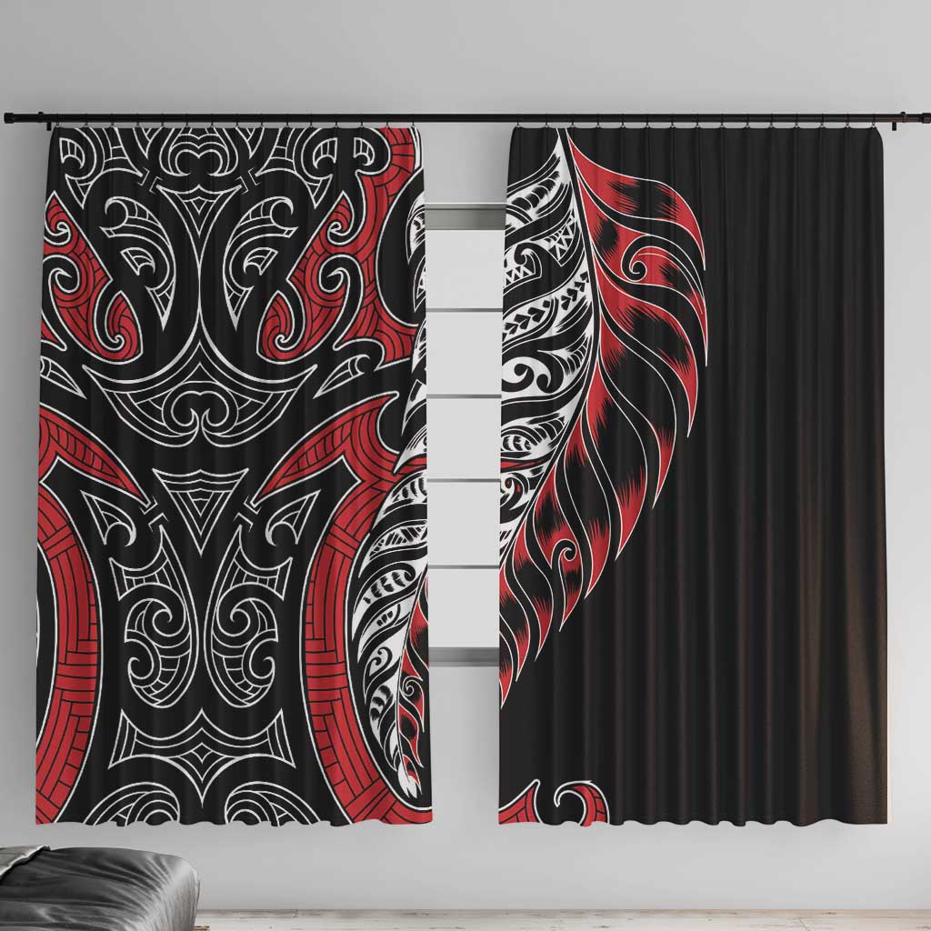 Koru Fern New Zealand Window Curtain Maori Tribal Pattern LT9 With Hooks Red - Polynesian Pride