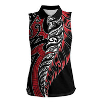 Koru Fern New Zealand Women Sleeveless Polo Shirt Maori Tribal Pattern LT9 Female Red - Polynesian Pride