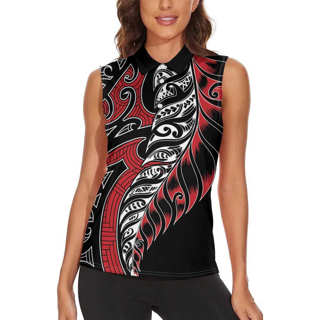 Koru Fern New Zealand Women Sleeveless Polo Shirt Maori Tribal Pattern LT9 - Polynesian Pride