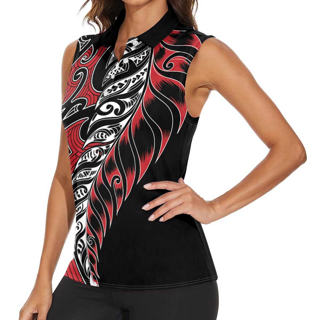 Koru Fern New Zealand Women Sleeveless Polo Shirt Maori Tribal Pattern LT9 - Polynesian Pride