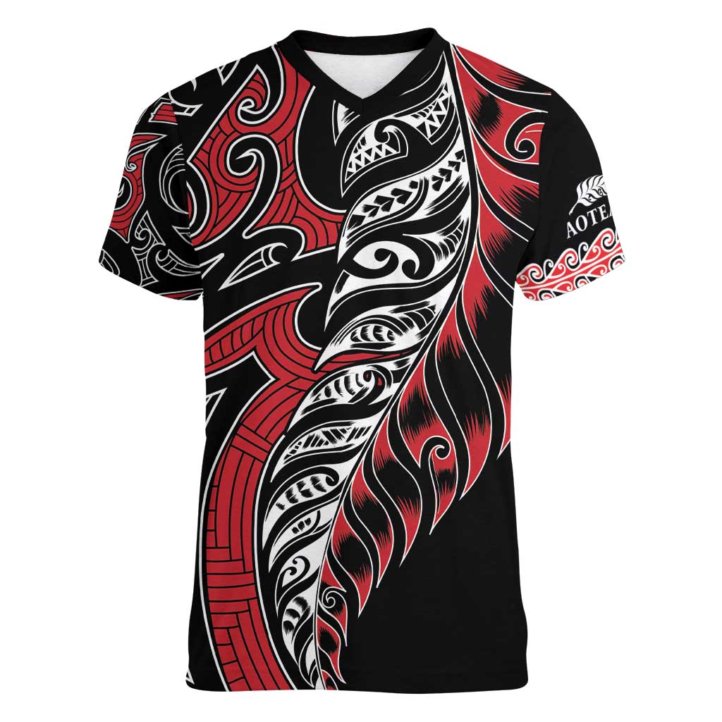 Koru Fern New Zealand Women V-Neck T-Shirt Maori Tribal Pattern LT9 Female Red - Polynesian Pride