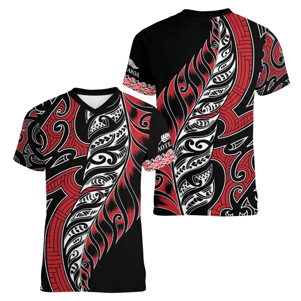 Koru Fern New Zealand Women V-Neck T-Shirt Maori Tribal Pattern LT9 - Polynesian Pride