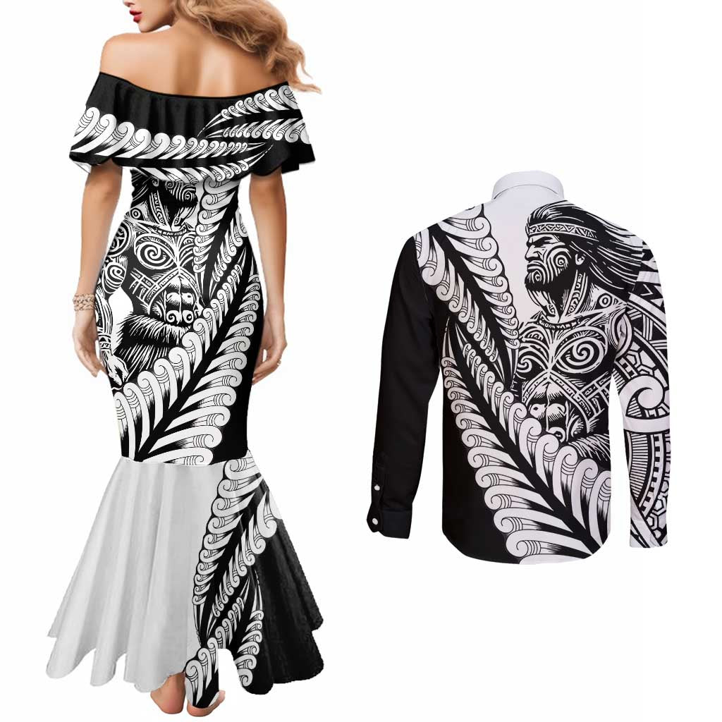 Koru Fern New Zealand Maori Tribal Warrior Couples Matching Mermaid Dress and Long Sleeve Button Shirt LT9 - Polynesian Pride