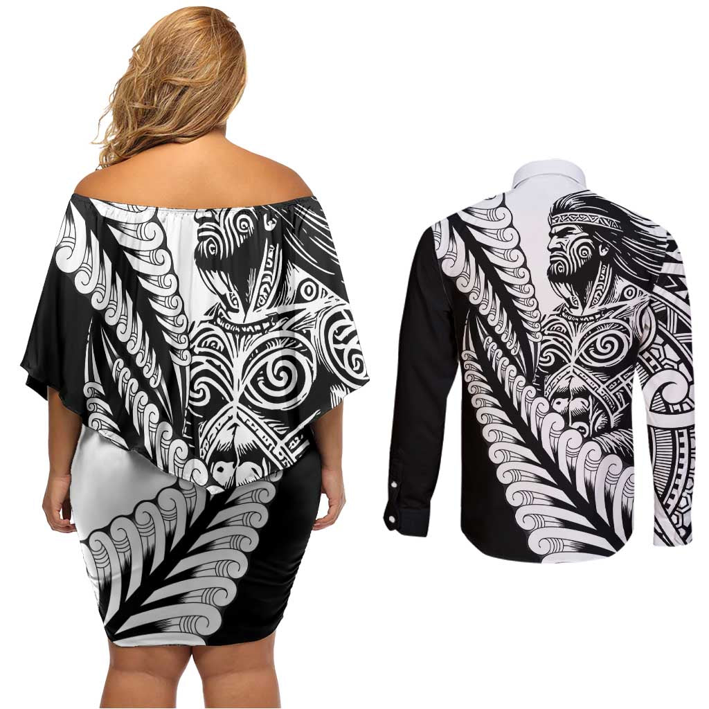 Koru Fern New Zealand Maori Tribal Warrior Couples Matching Off Shoulder Short Dress and Long Sleeve Button Shirt LT9 - Polynesian Pride