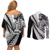 Koru Fern New Zealand Maori Tribal Warrior Couples Matching Off Shoulder Short Dress and Long Sleeve Button Shirt LT9 - Polynesian Pride