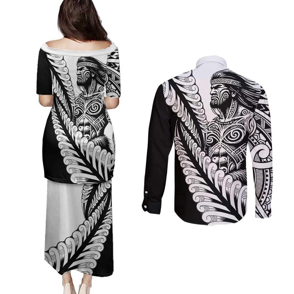 Koru Fern New Zealand Maori Tribal Warrior Couples Matching Puletasi and Long Sleeve Button Shirt LT9 - Polynesian Pride