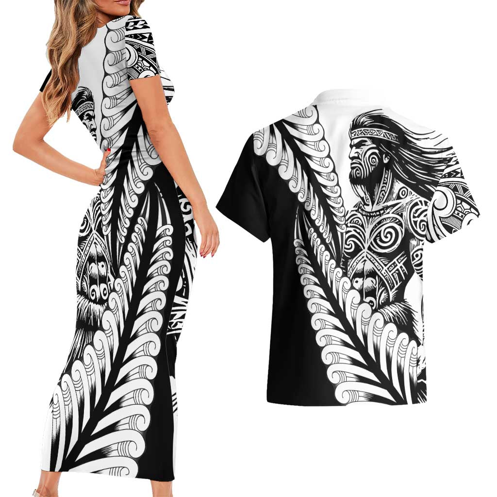Koru Fern New Zealand Maori Tribal Warrior Couples Matching Short Sleeve Bodycon Dress and Hawaiian Shirt LT9 - Polynesian Pride