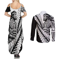 Koru Fern New Zealand Maori Tribal Warrior Couples Matching Summer Maxi Dress and Long Sleeve Button Shirt LT9 - Polynesian Pride