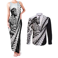 Koru Fern New Zealand Maori Tribal Warrior Couples Matching Tank Maxi Dress and Long Sleeve Button Shirt LT9 Black - Polynesian Pride
