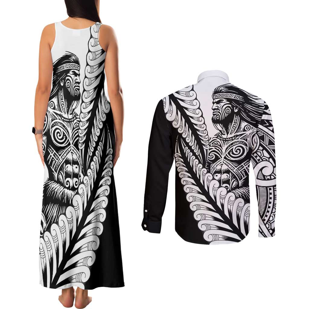 Koru Fern New Zealand Maori Tribal Warrior Couples Matching Tank Maxi Dress and Long Sleeve Button Shirt LT9 - Polynesian Pride