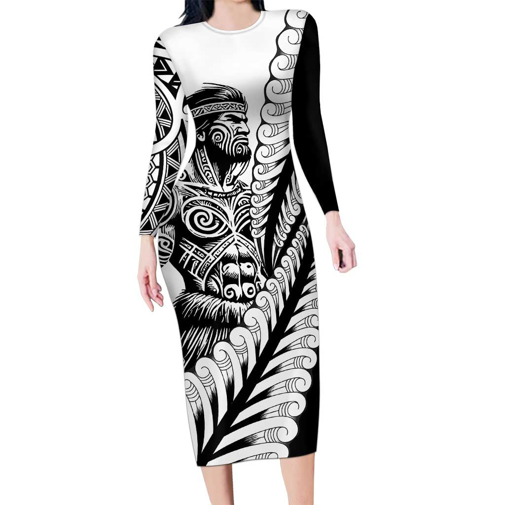 Koru Fern New Zealand Maori Tribal Warrior Family Matching Long Sleeve Bodycon Dress and Hawaiian Shirt LT9 Mom's Dress Black - Polynesian Pride