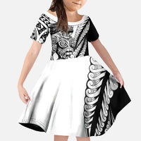 Koru Fern New Zealand Maori Tribal Warrior Family Matching Mermaid Dress and Hawaiian Shirt LT9 Daughter's Dress Black - Polynesian Pride